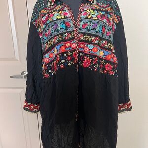 Johnny Was Black Floral Embroidered Top